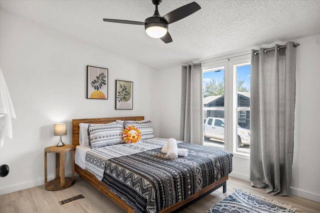Bedroom at Starlight Horizon cabins in Canyon Lake Texas