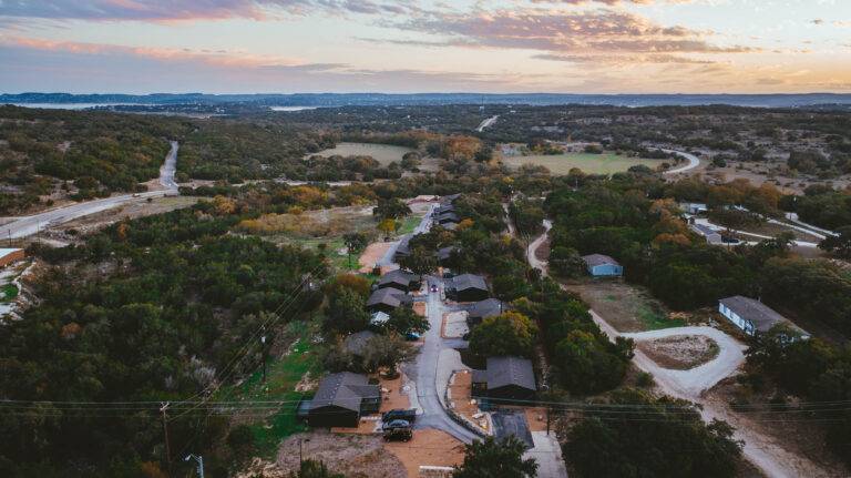 Aerial view of Starlight Horizon cabins in Canyon Lake Texas