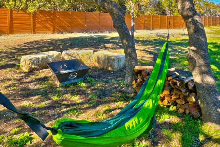 Hammock and Firepit for Smoores at Starlight Horizon cabins in Canyon Lake Texas