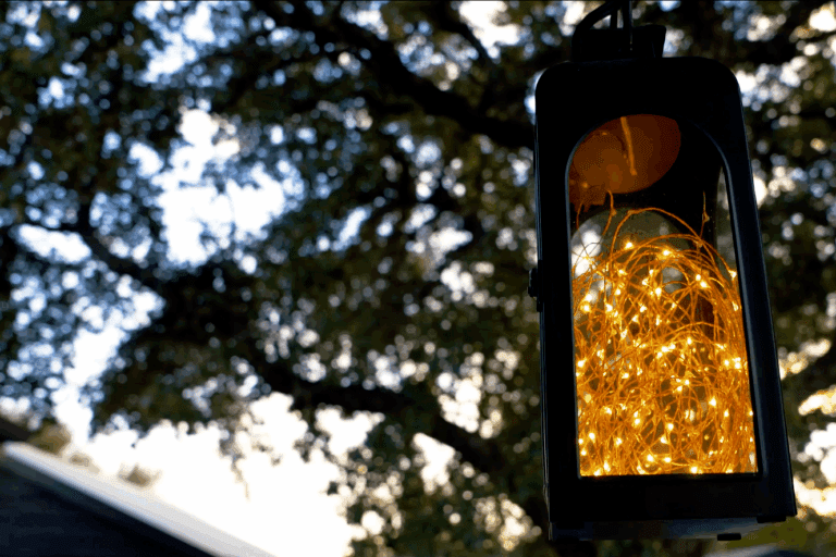 Lantern lighting at Starlight Horizon cabins in Canyon Lake Texas