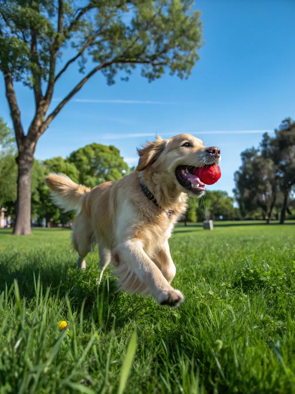 A photo of a dog happily running around in the Starlight Horizon's designated pet-friendly area, emphasizing the retreat's welcoming atmosphere for furry friends.