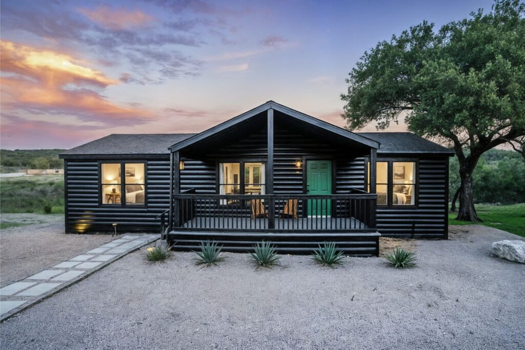 Exterior Hero View in Cabin A, a boutique cabin at Starlight Horizon near Canyon Lake, Texas