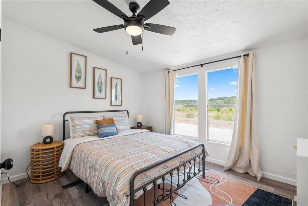 Bedroom in Cabin N, a boutique cabin at Starlight Horizon near Canyon Lake, Texas