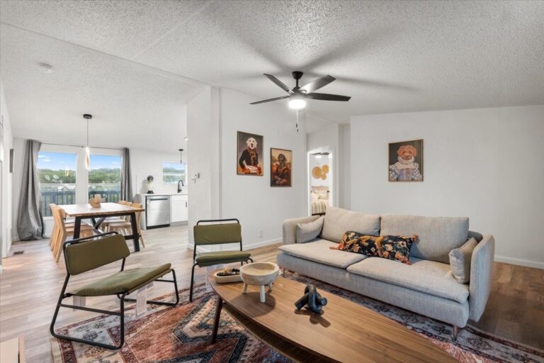 Living room in Cabin A at Starlight Horizon near Canyon Lake, Texas