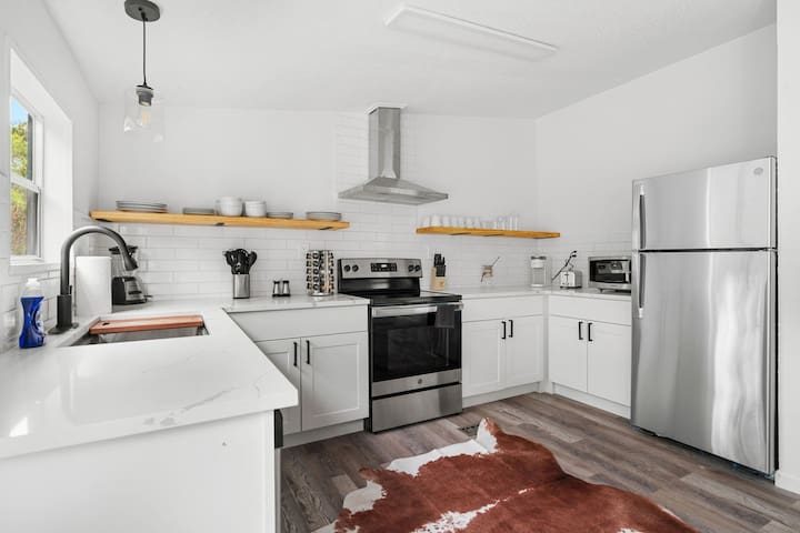 Kitchen in Cabin E at Starlight Horizon near Canyon Lake, Texas