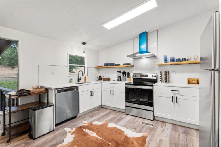 Kitchen in Cabin J at Starlight Horizon near Canyon Lake, Texas