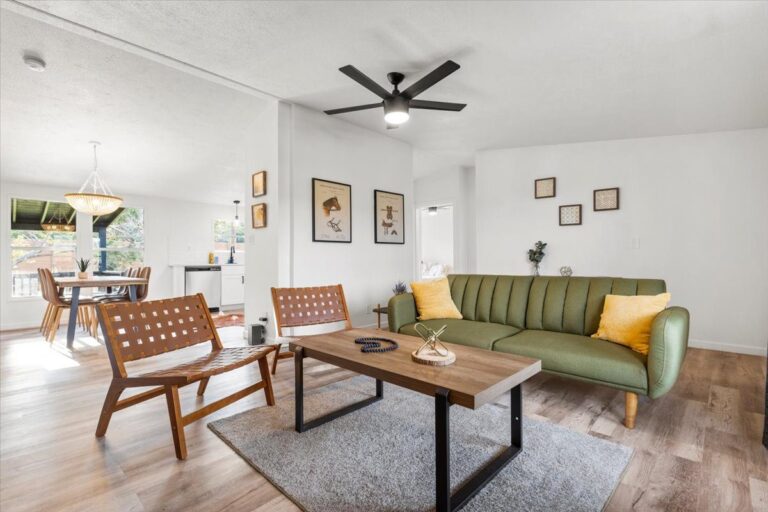 Living room in Cabin M at Starlight Horizon near Canyon Lake, Texas