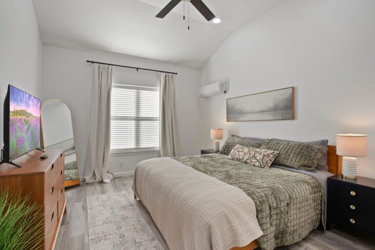 Bedroom in the Hot Tub Cabin at Starlight Horizon near Canyon Lake, Texas
