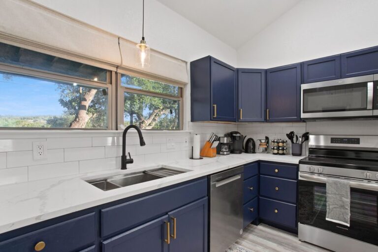 Kitchen in Hot Tub Cabin at Starlight Horizon near Canyon Lake, Texas