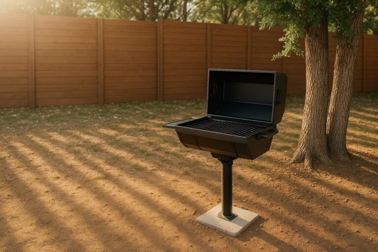 Charcoal grill at a cabin at Starlight Horizon near Canyon Lake, Texas