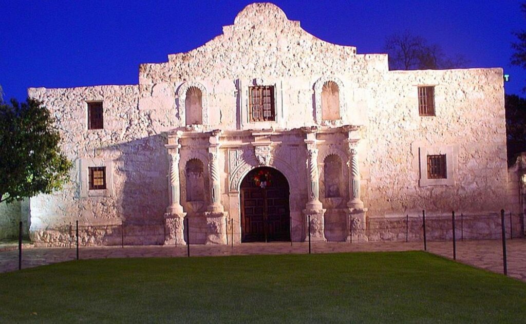 The Alamo at dusk in San Antonio Texas