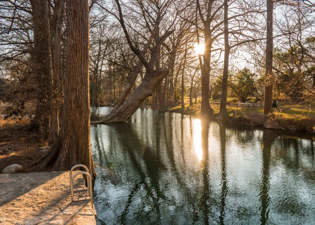 Blue Hole Regional Park, a cypress-lined swimming hole in Wimberley, Texas