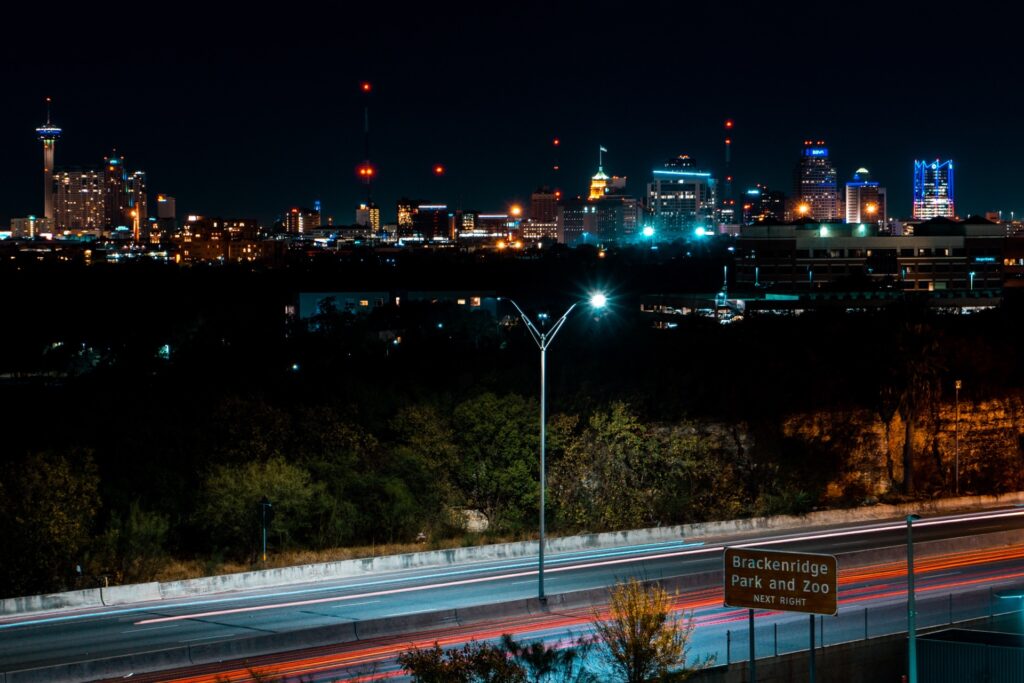 Downtown San Antonio Texas skyline at night