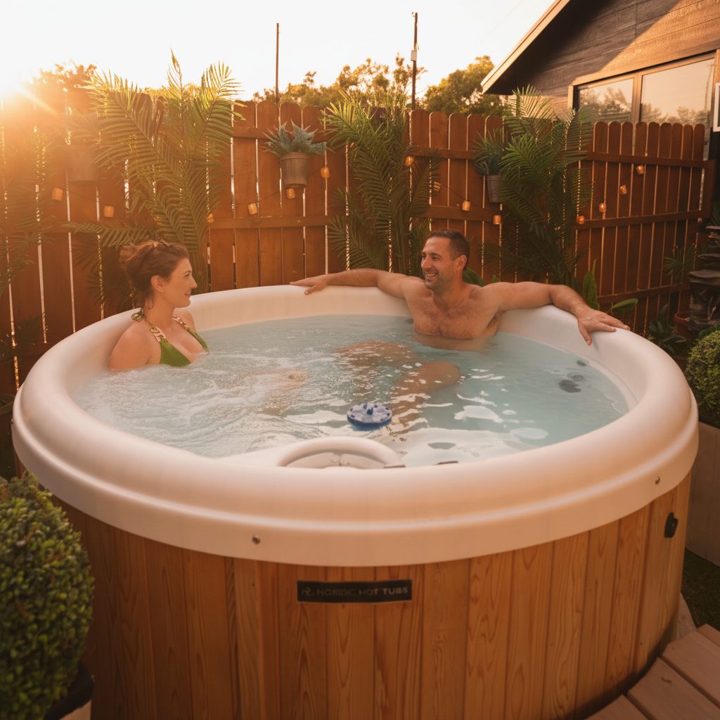 Guests Relaxing in the Hot Tub Cabin Private Hot Tub at Starlight Horizon in Canyon Lake Texas