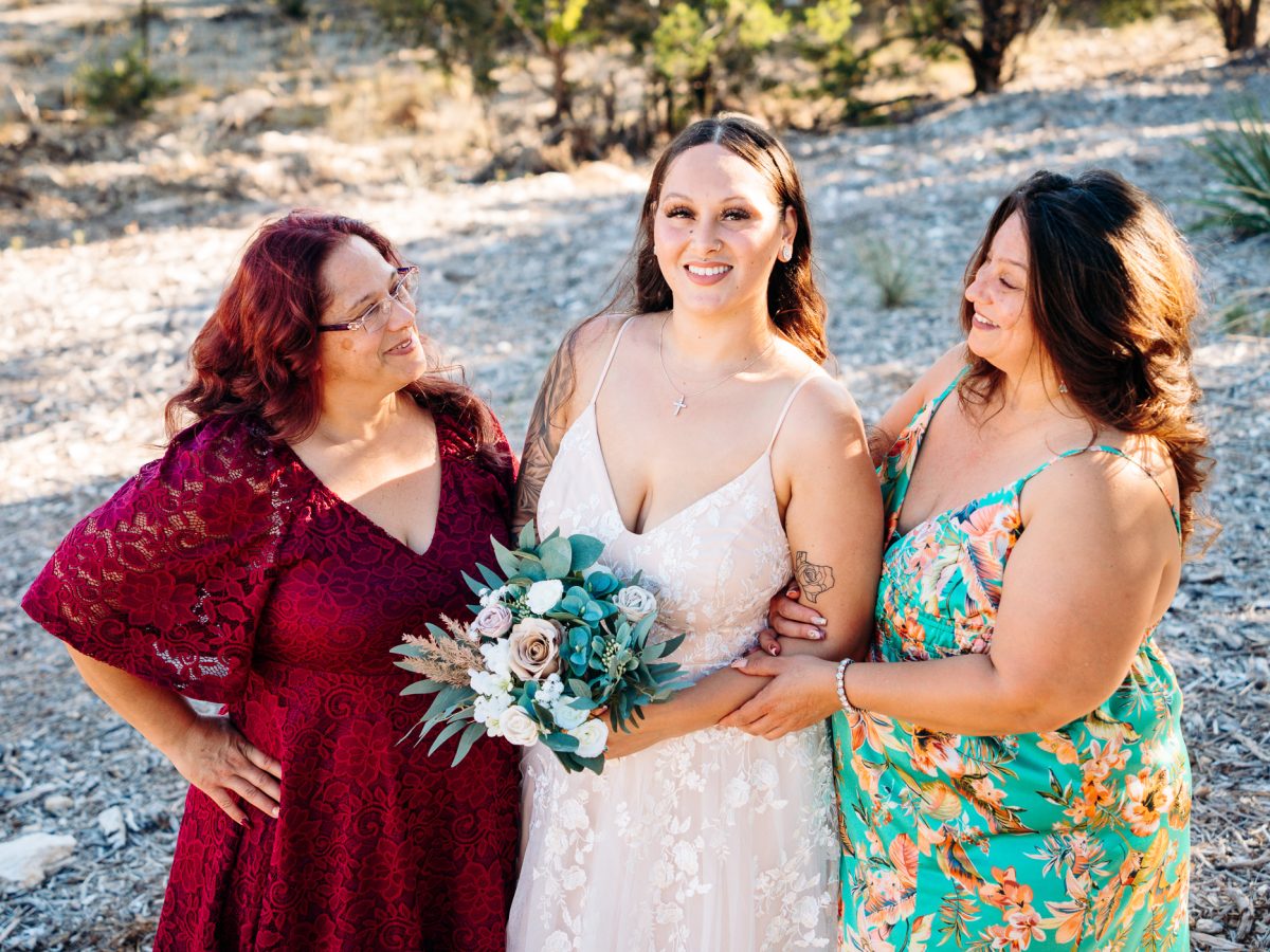 Bride with family members at Starlight Horizon, a boutique cabin resort near Canyon Lake, Texas