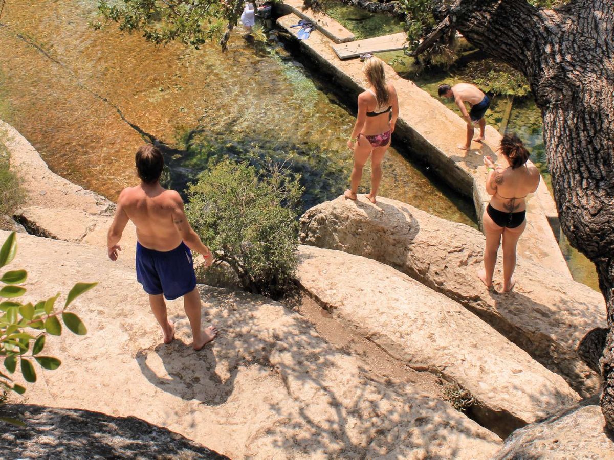 Jacob's Well and surrounding Cypress Creek area viewed from the overlook, Wimberley, Texas