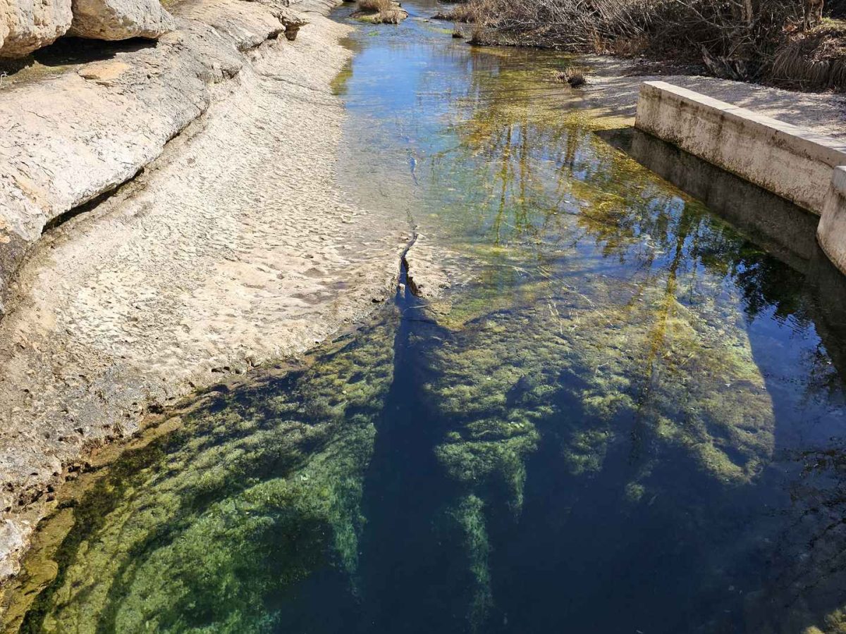 Vertical view of Jacob's Well natural spring emphasizing its depth, Wimberley, Texas